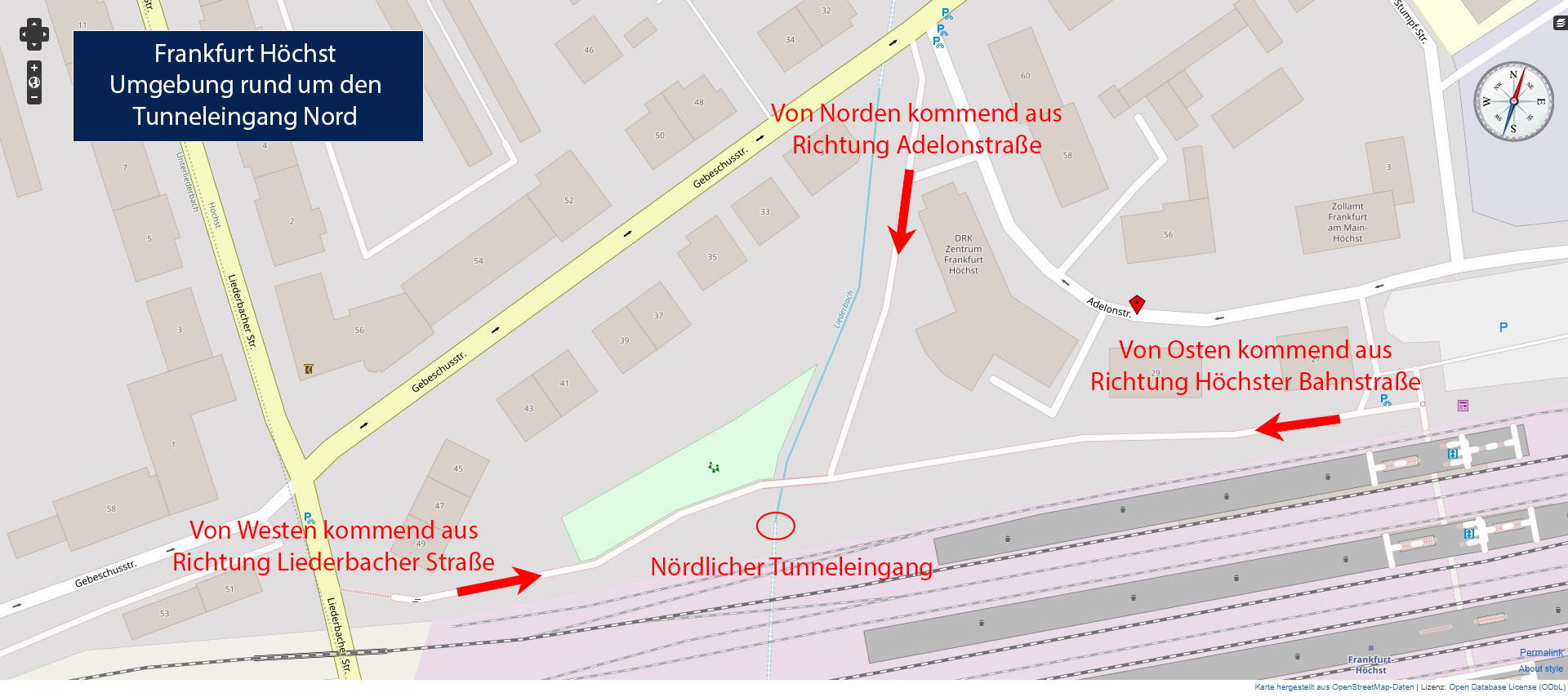 Es führen drei Straßen zum Nordeingang des Liederbachtunnels